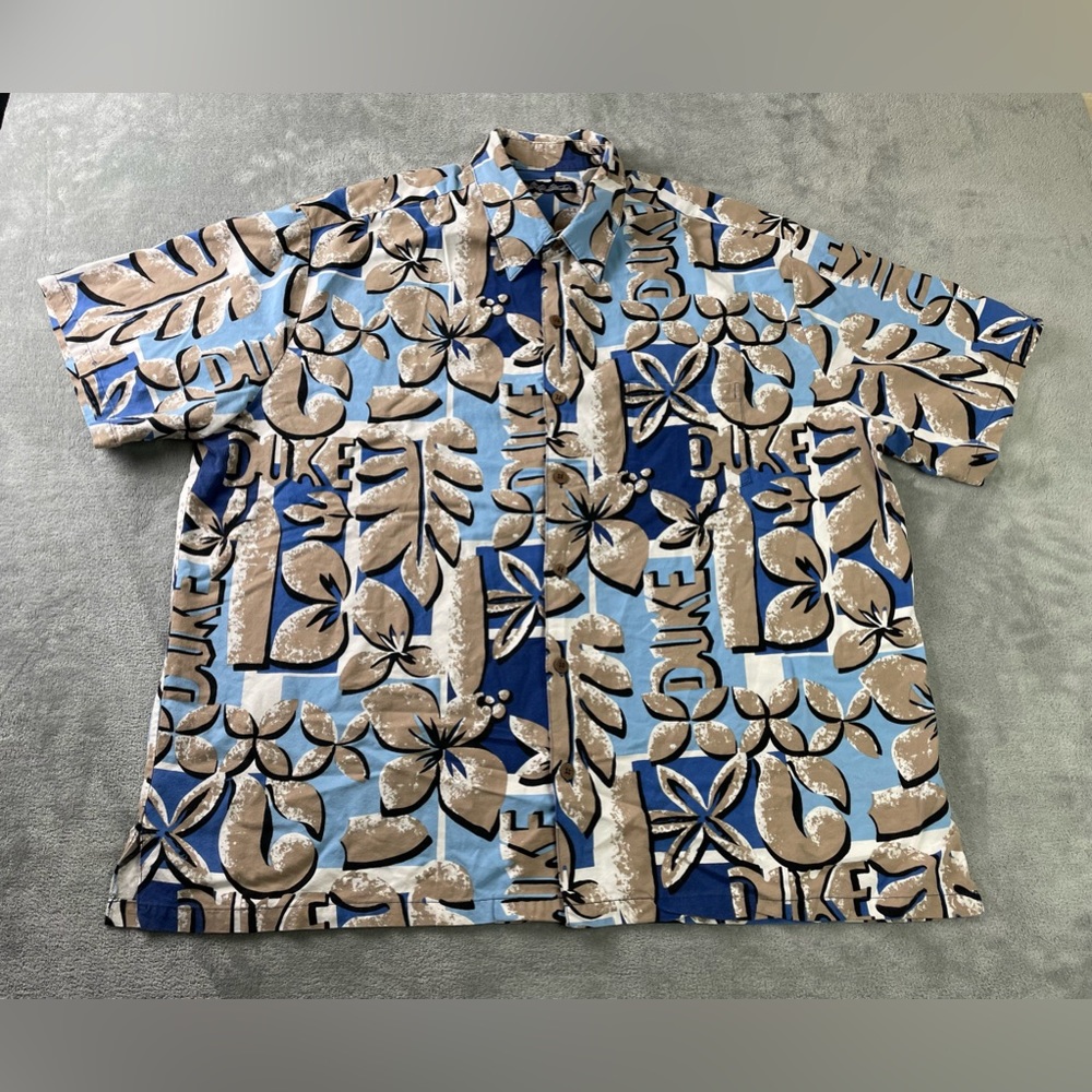 Duke Kahanamoku Hawaiian Shirt Mens 3XL / 2XL Floral Spellout Geometric Hawaii
